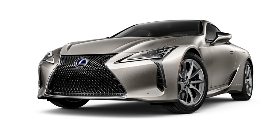 Exterior of the Lexus LC Hybrid shown in Atomic Silver on a desert background | Moses Lexus in Saint Albans WV
