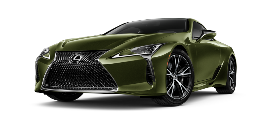 Exterior of the Lexus LC shown in Nori Green Pearl on a coastal highway background | Moses Lexus in Saint Albans WV